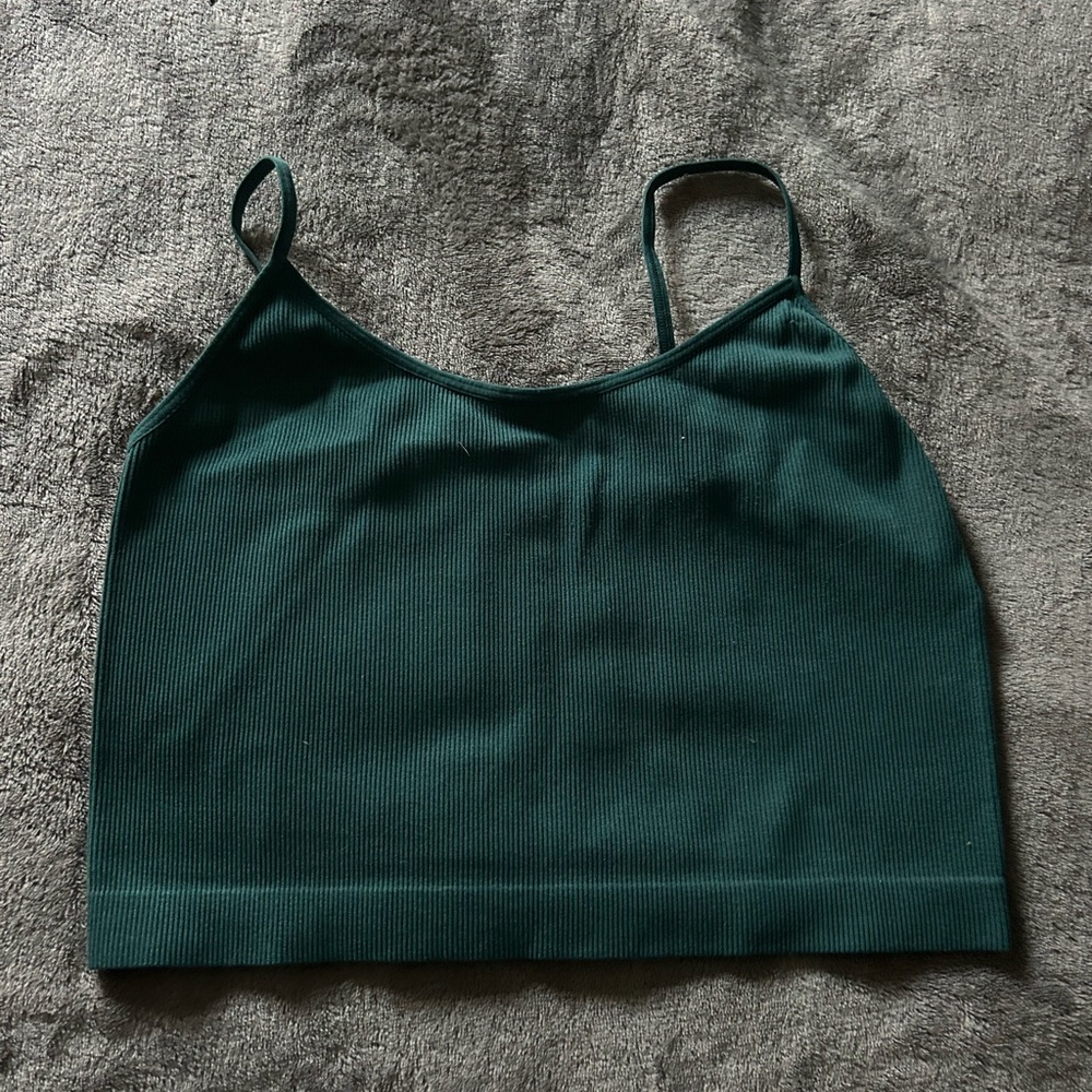 Green Ribbed Crop Top
